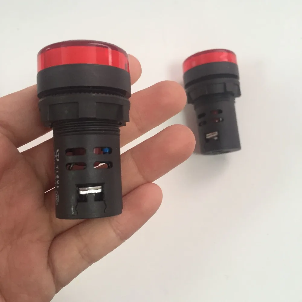 2pcs AC220V 22mm Mounting Thread Indicator Light Signal Lamp Red