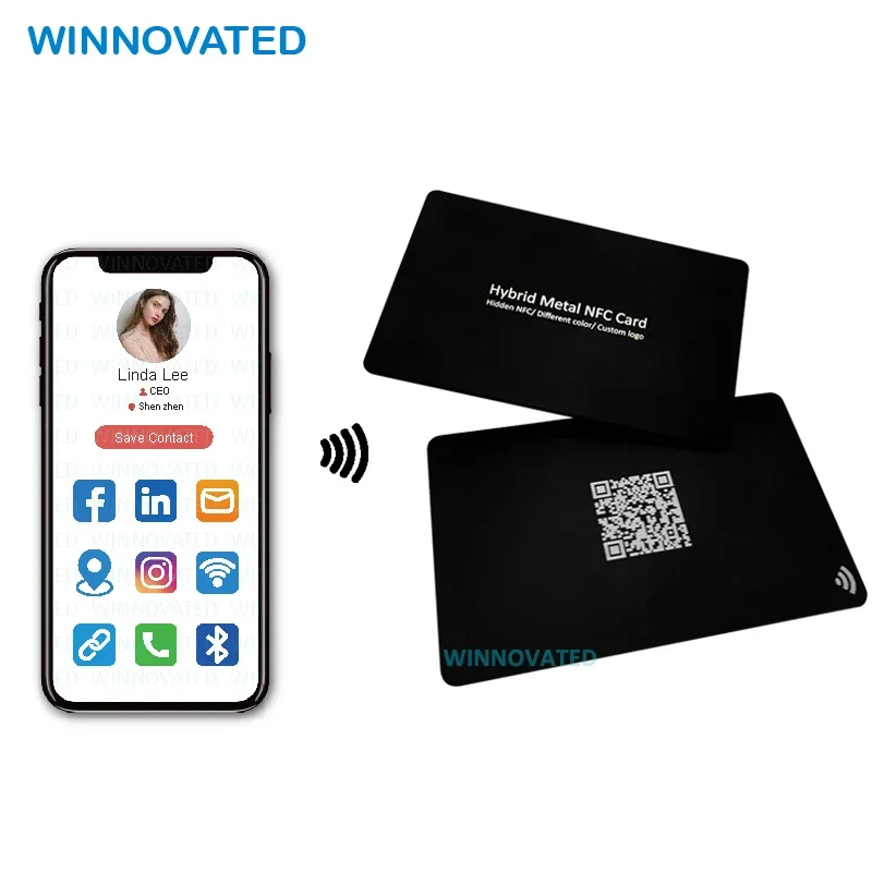 Tarjeta de visita NFC totalmente metálica híbrida RFID mate en blanco oculta