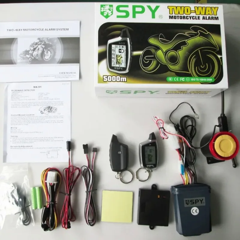 SPY 2 Way Motorcycle Alarm System Full Anti-hijacking Kit Remote Start Security Alarm for Anti-theft Remote Control