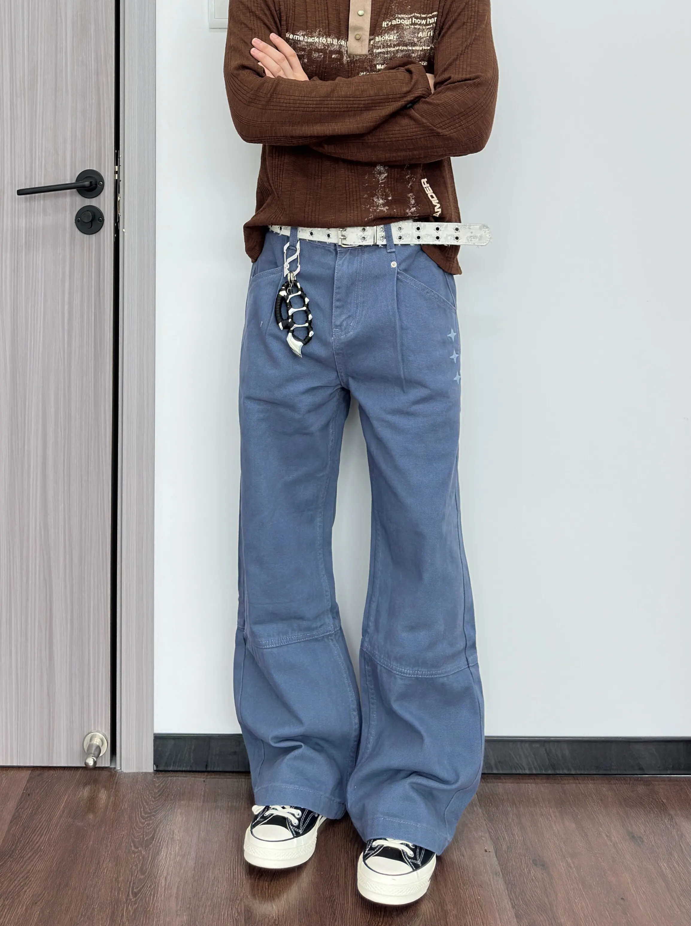 Retro American Street Loose Fit Denim Jeans mid Waist Straight Leg A-Line Long Trousers for Men And Women in French Blue