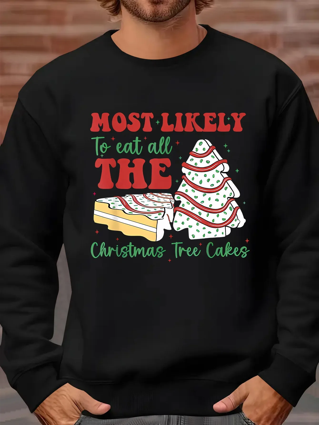 سويت شيرت عصري مطبوع برقبة دائرية وأكمام طويلة، تدريب رياضي عصري، بلوزة رجالية غير رسمية في الهواء الطلق، شجرة عيد الميلاد #1