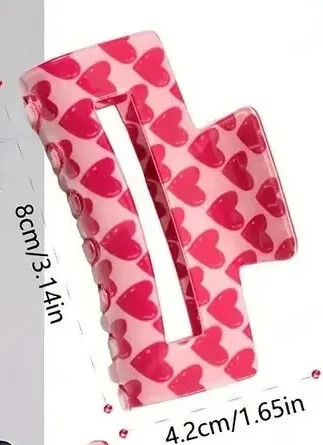 New Valentines Day Limited Edition Hair Clips with Heart-shaped Print Sweet and Versatile Crab Clip for Womens Hair Accessories