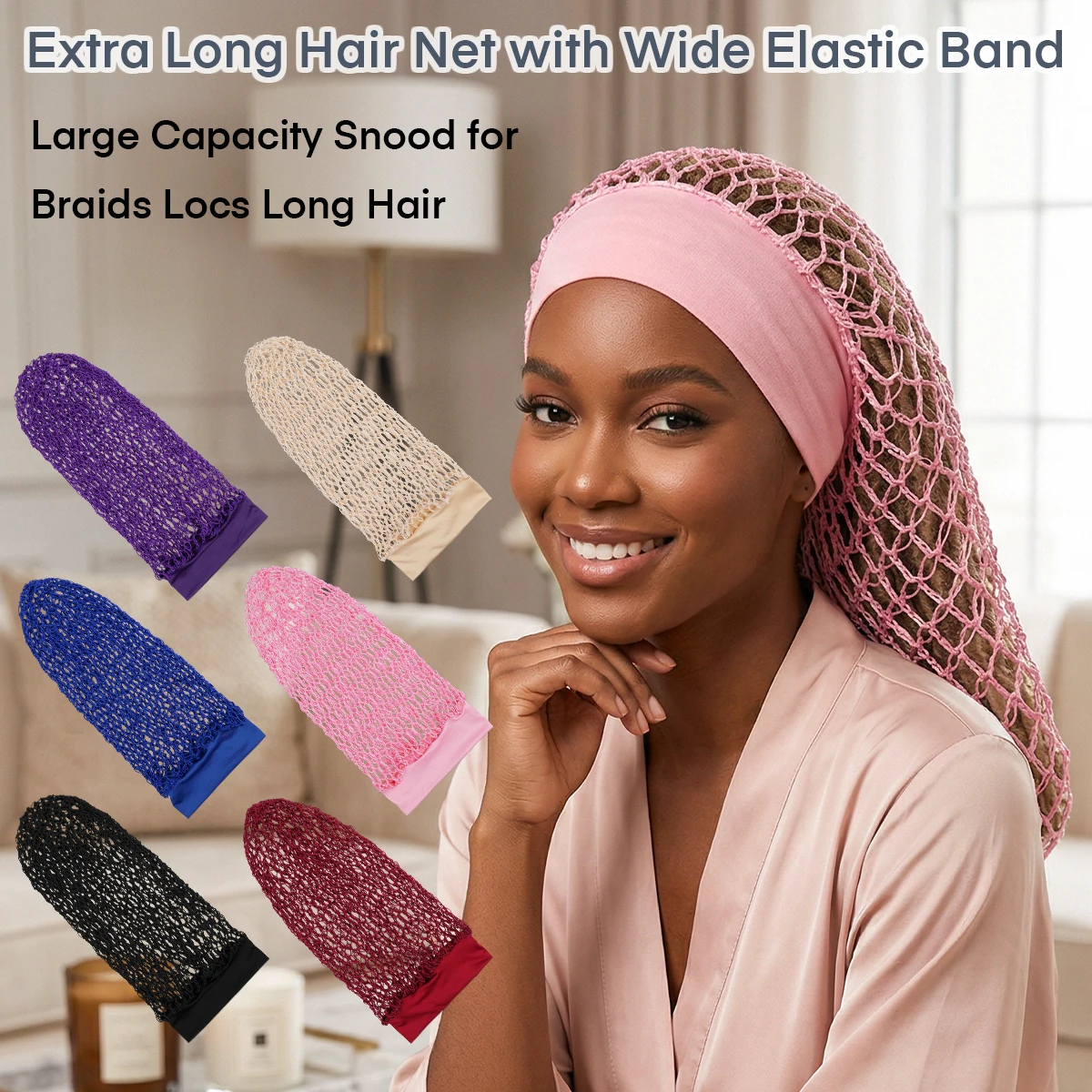 1pc Hand-Crocheted Stretch Wide-Brim Hair Long Net Cap for Braid - Elegant Sleeping & Everyday Hair Cover with Elastic Band