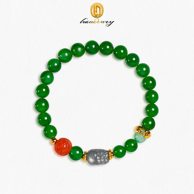 

Natural Hetian Jade National Wind Grey Moonlight Stone South Red Transport Bead Bracelet Female Source