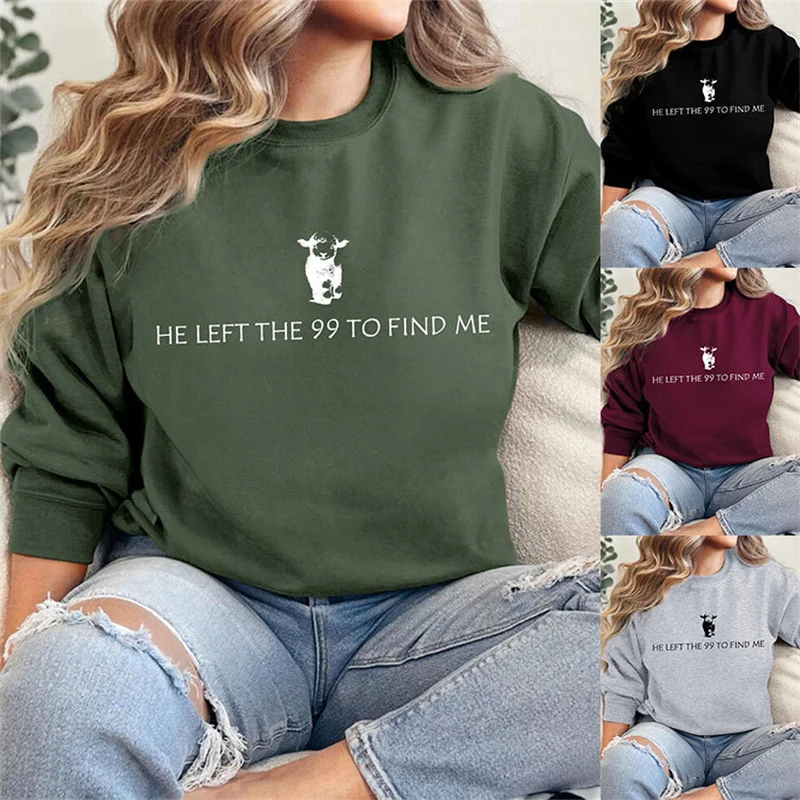 New autumn/winter cotton women's wear he left the 99 to find me lovely print vintage round neck cowhead fleece hoodie