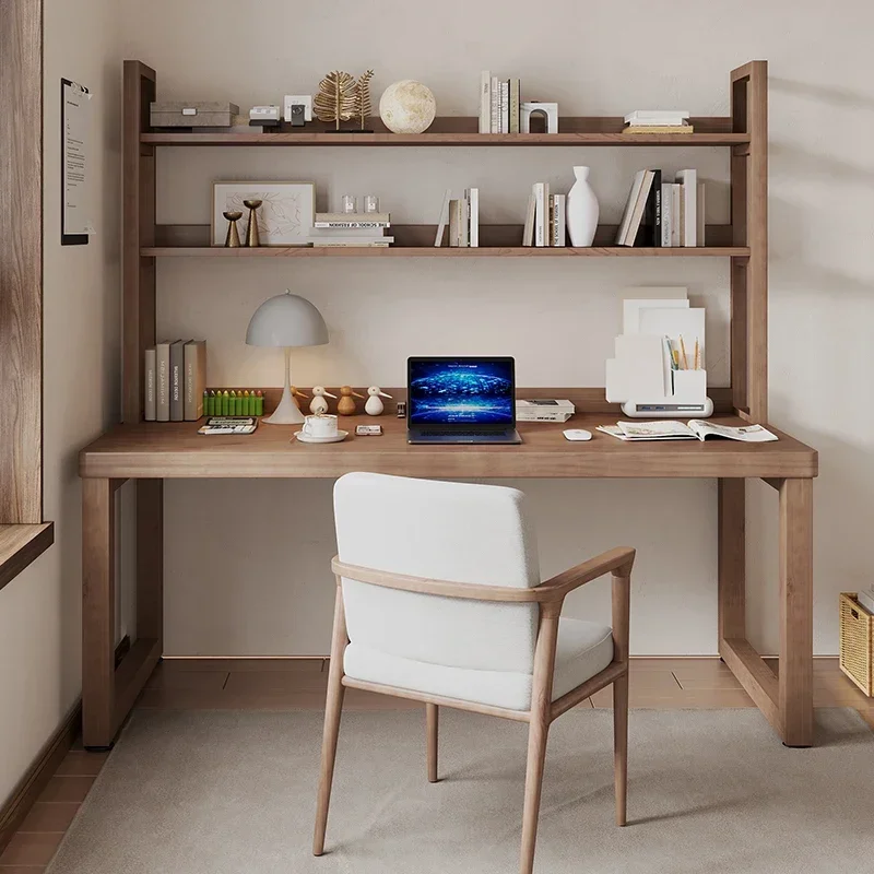 

Простой современный письменный стол из массива дерева с интегрированной книжной полкой, длинный стол-комбинация, двойной рабочий стол, учебный стол.