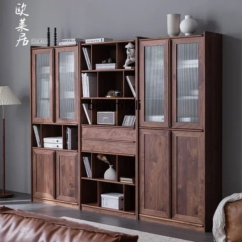 

YH55 Y Nordic black walnut bookcase Japanese combination bookcase cherry wood bookcase