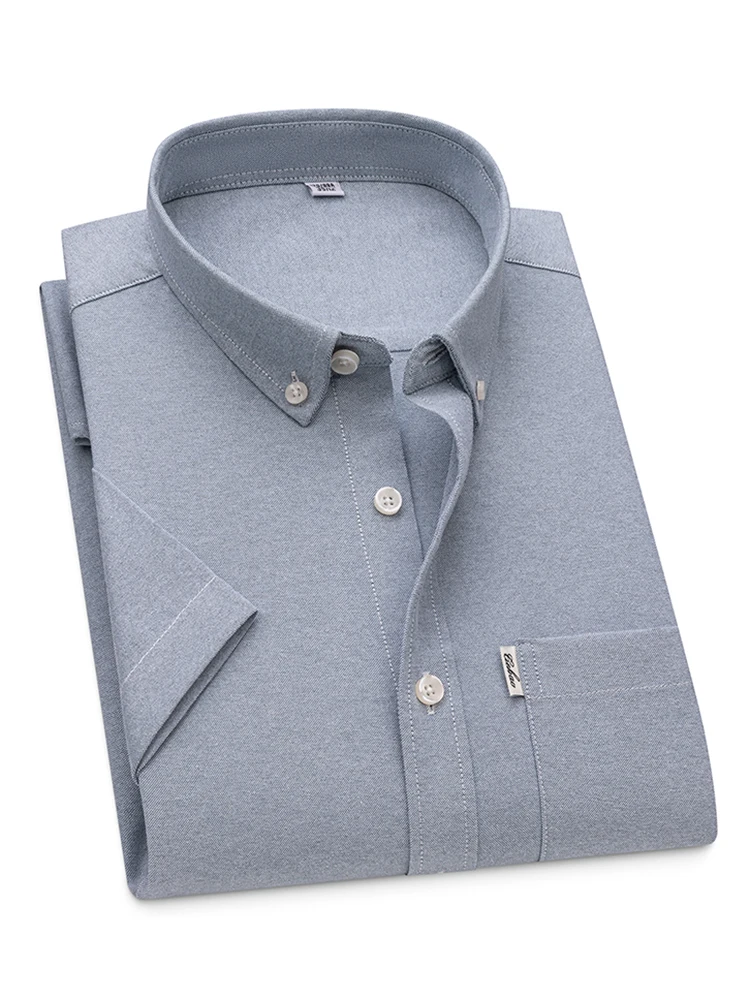 Nowa letnia koszula z krótkim rękawem męska jednolity kolor Oxford Spinning w stylu Casual, z haftami moda obcisła koszulka krótki mężczyźni Drop Shipping — zdjęcie 2