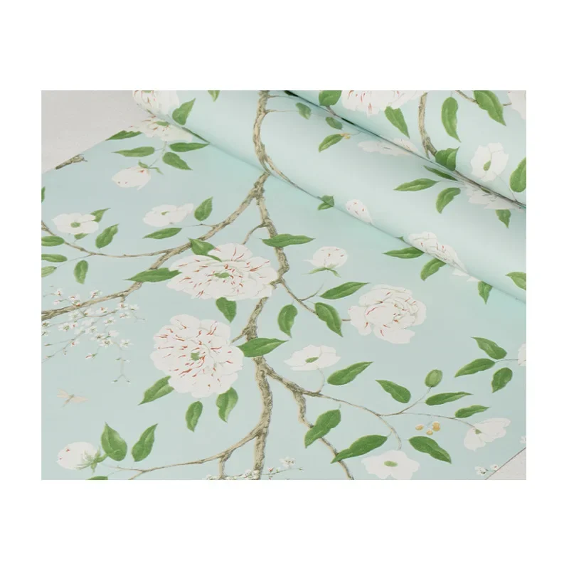 ورق جدران رعوي من الريف الأمريكي لون أخضر محب فني أزرق فاتح لغرفة النوم خلفية تلفزيون في غرفة الرسم #4