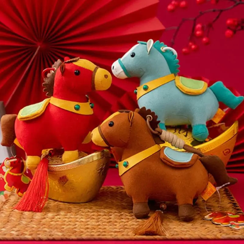 Bonito mascote de pelúcia pônei chaveiro kawaii zodíaco cavalo boneca de pelúcia mochila pendurado interior do carro pingente decoração presente de ano novo