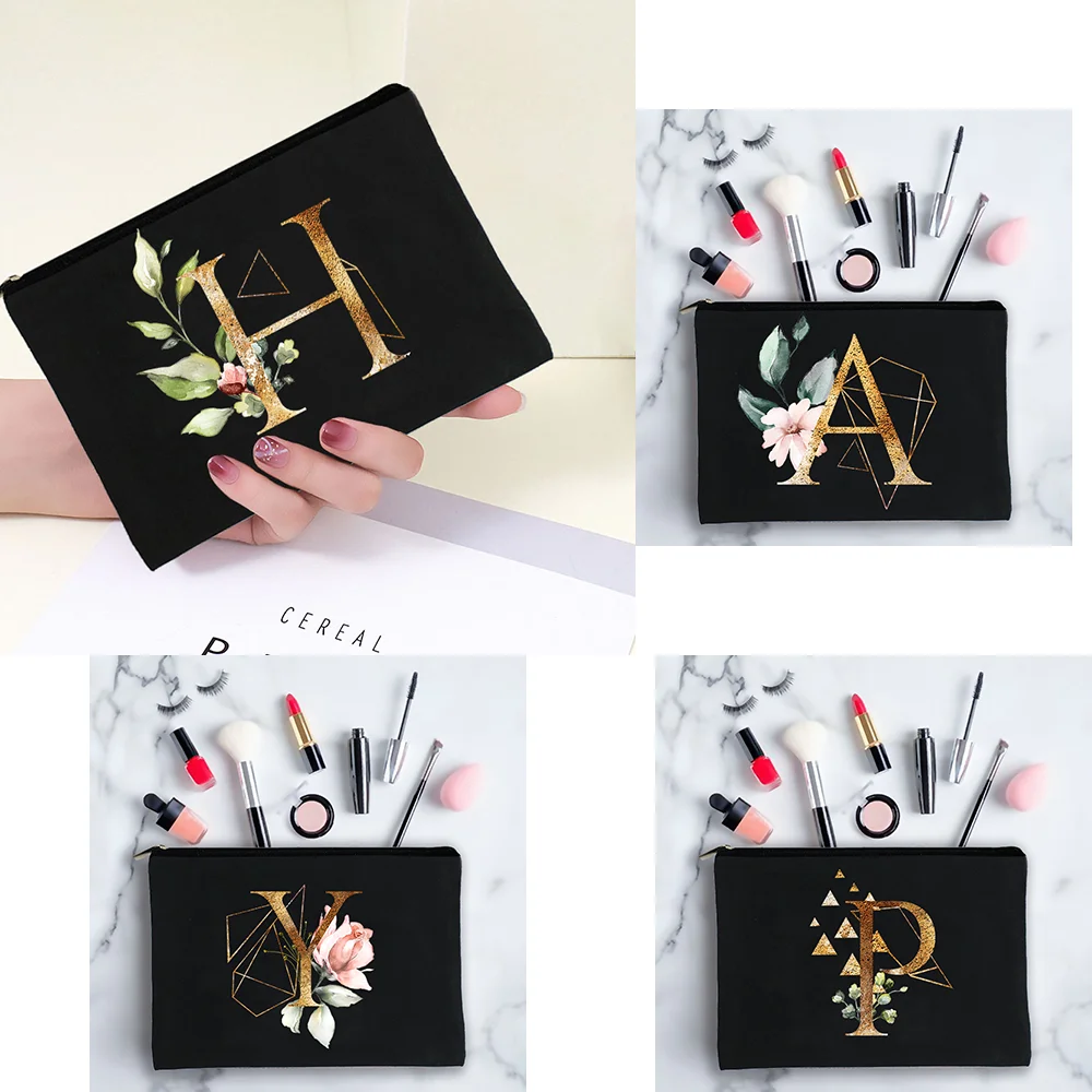 Teacher Gift Korean Kawaii Alphabet Flower Print Vanity Woman Toiletry Bag Canvas Small Cute Makeup Bag Travel Bag Case Pencils