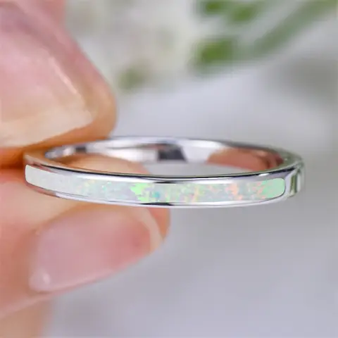 Female Charm White Fire Opal Stone Rings Silver Color Wedding Jewelry For Women Small Thin Round Engagement Ring