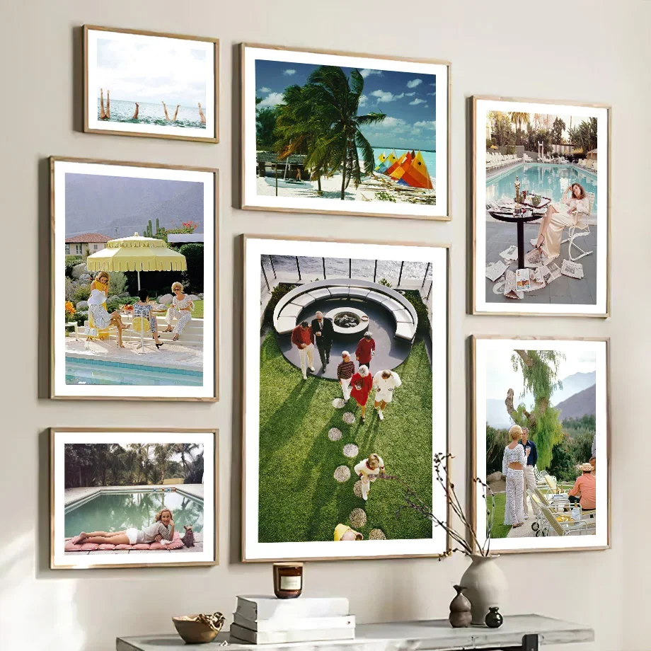 Palm Springs Pool Retro Parasol Tropical Beach Wall Art Canvas Painting Posters And Prints Wall Pictures For Living Room Decor