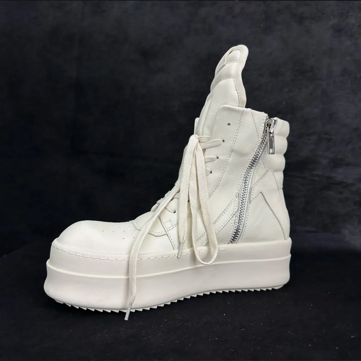 Ro Classic Designer Men Shoe Women Sneaker Full Black Leather Ankle Boot High Top Casual Shoes Zipper 6cm Thick Sole Boots