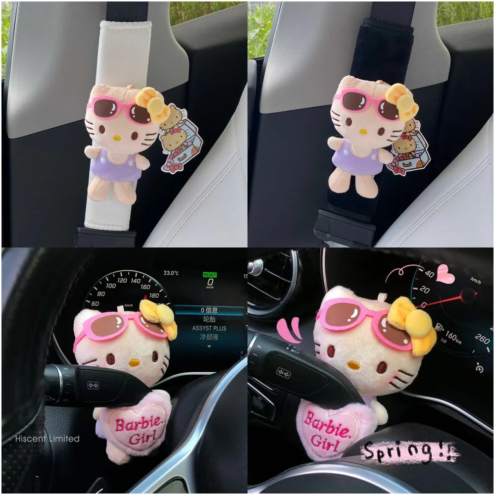 Anime HelloKittys Cartoon Cute Car Wiper Turn Signal Decoration Car Seat Belt Cover Shoulder Protector Auto Interior Accessories