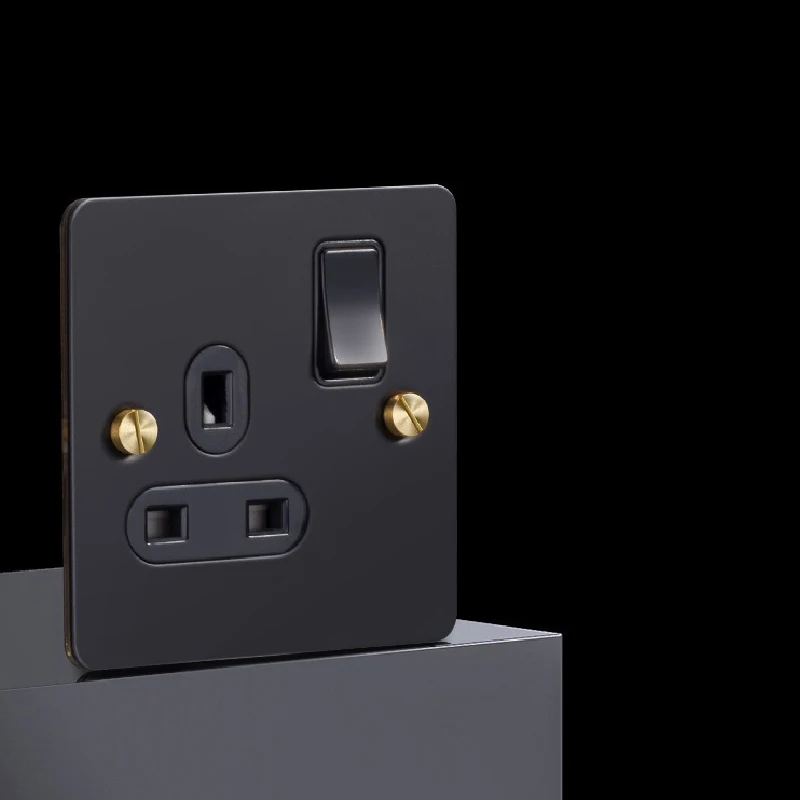 Europe UK  AU NZ Socket Black Wall Light Switch  Luxury Retro Copper Metal Panel 86 Type Lever Switch Surface Home-Appliance