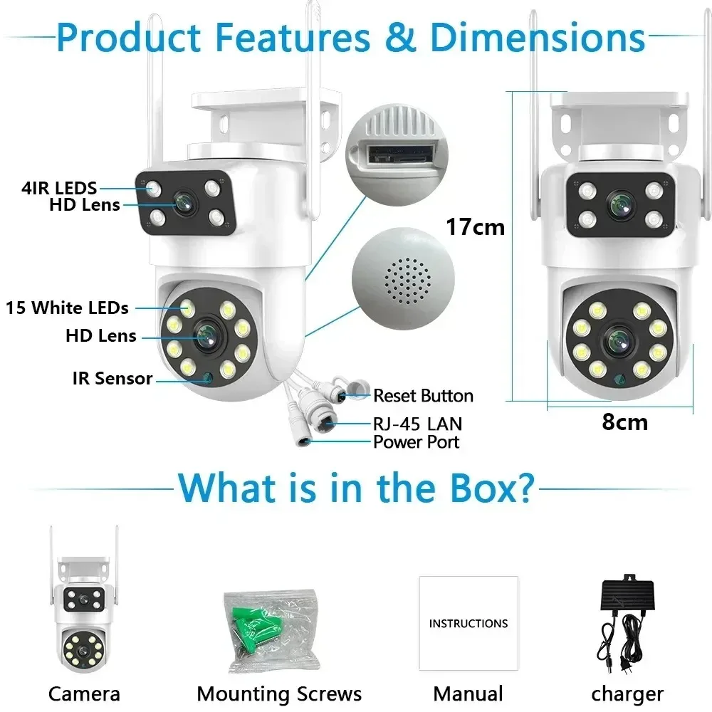 Tuya 5K 10MP Dual Lens WIFI Camera Full HD Dual Screen Ai Human Auto Tracking PTZ Cam Outdoor Security Video Surveillance Camera image 6
