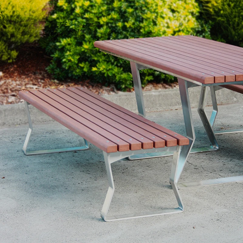 2025 Hot Selling Modern Design Outdoor Wood Dining Table Set Garden Furniture with Metal Frame for Courtyard Hotel School Villa