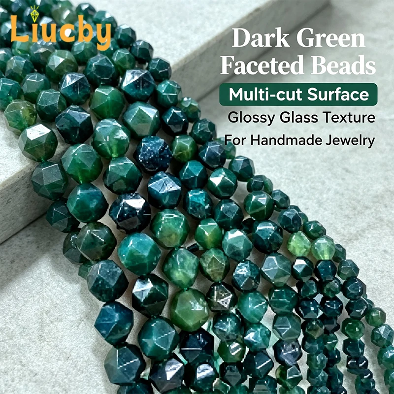 Natural Moss Agate Faceted Beads Multi‑Cut Diamond Shape Beads for DIY Bracelet Necklace Jewelry Making Accessories 6/8/10mm