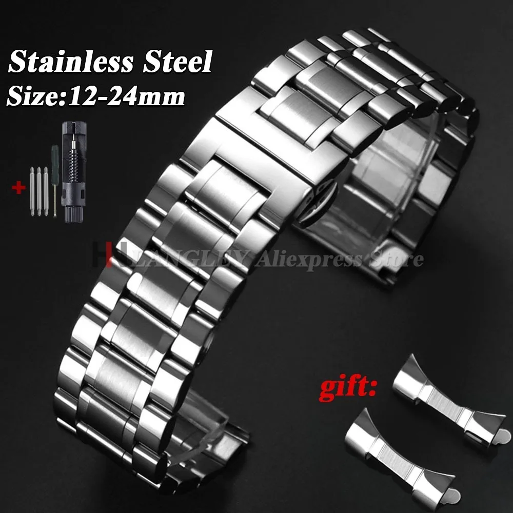 Solid Stainless Steel Watch Strap for Longines Curved End Bracelet Wristband 12 13 14 15 16 17 19 21 23 18mm 20mm 22mm 24mm Band