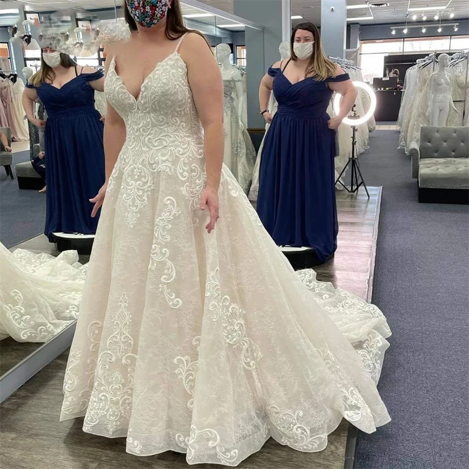 Vestido De Novia De corte en A para mujer, traje con tirantes finos y cuello en V, apliques De tul, 2024