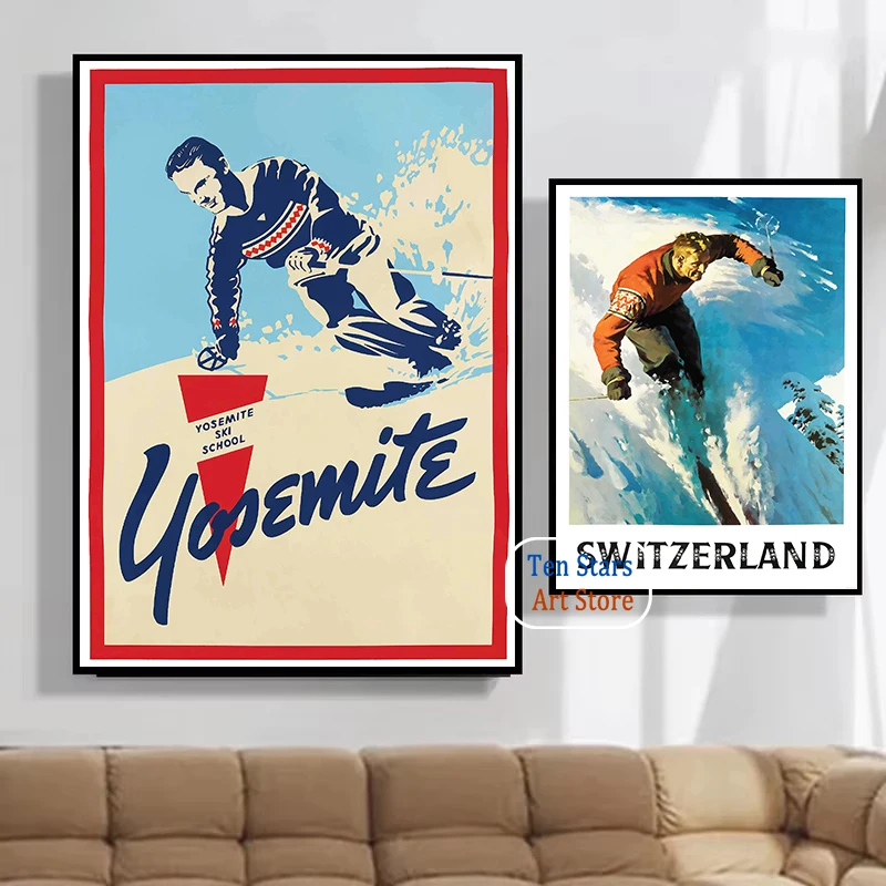 Vintage Ad Ski Winter Sport Sun Valley Skiing Switzerland France Winter Traveling Poster Canvas Painting Wall Picture Home Decor