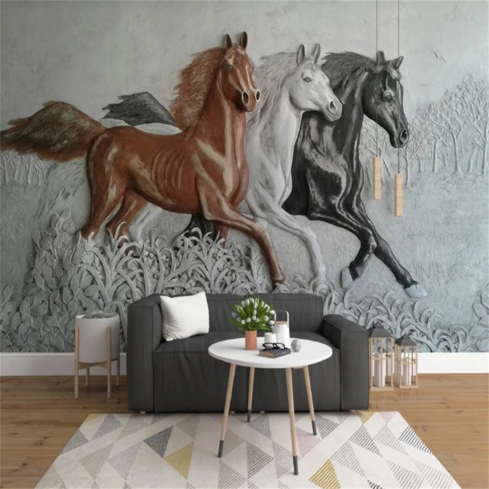 

Custom photo mural 3D wallpaper for living room bedroom Relief horse murals wall paper TV background wallpapers wall stickers