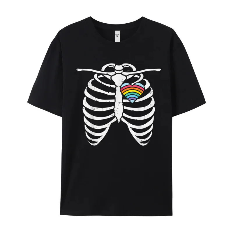 Tees LGBT Gay Heart Skeleton Ribs Labor Day Short Sleeve Premium Cotton Round Neck women's T-Shirt Printed On Tee Shirts Retro