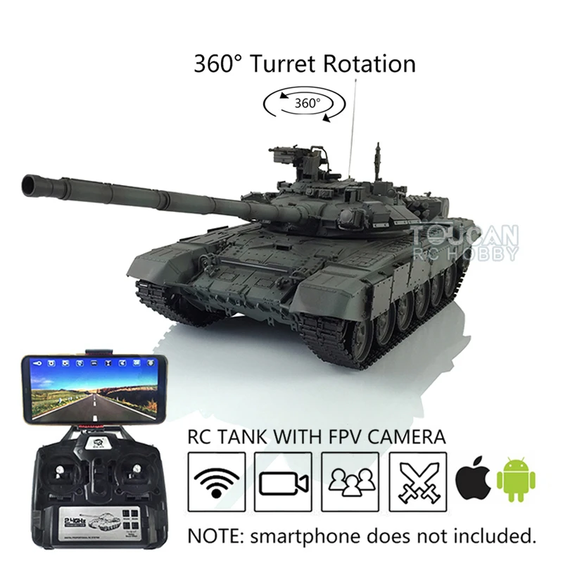 

HENG LONG Remote Controlled Tank 1/16 7.0 Customized T90 FPV 3938 360° Turret Metal Wheels RC Panzer Boys for Toys TH17889-SMT4