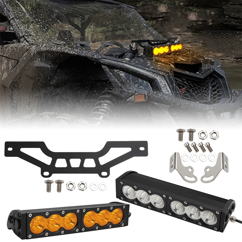 Front Grille UTV LED Light Bar Mount Bracket Kit For Can-Am Maverick X3 2016-2023 11