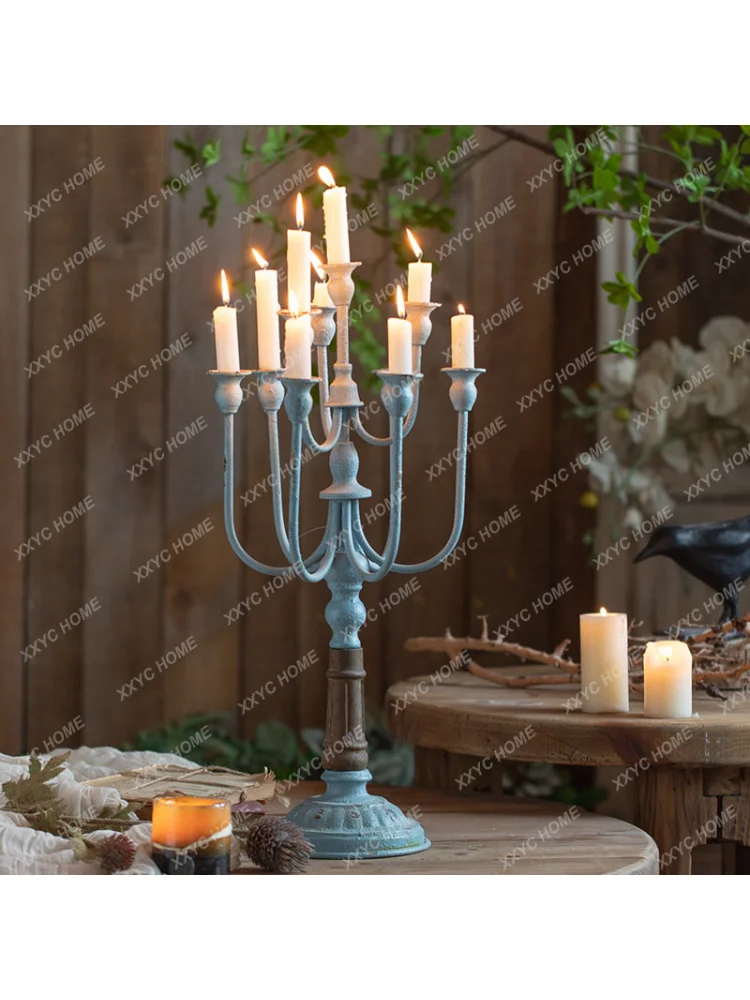 Retro Nostalgia Blue White Candlestick Decoration Props Decoration