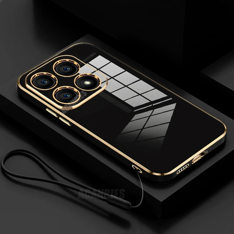 Xiaomi14t Luxury Plating Lanyard Silicone Case On For Xiaomi Mi 14t Pro 13t 12t 11t 10t Mi14 14 T 13 12 11 Lite 4g 5g Back Cover