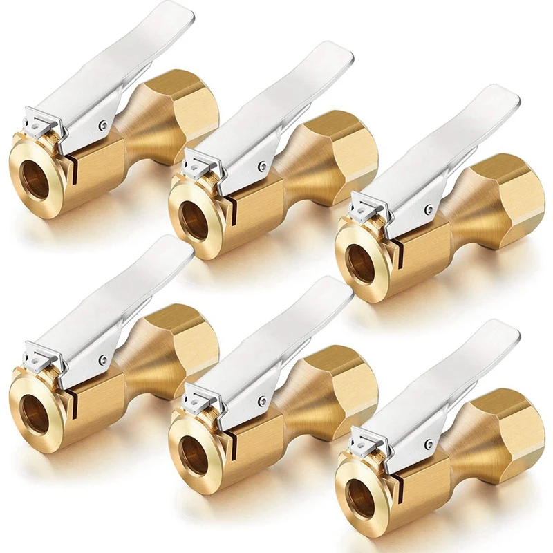 6 Pieces Brass Air Chuck Open Flow Straight Tire Chuck With Clip For Tire Inflator Gauge Compressor Accessories