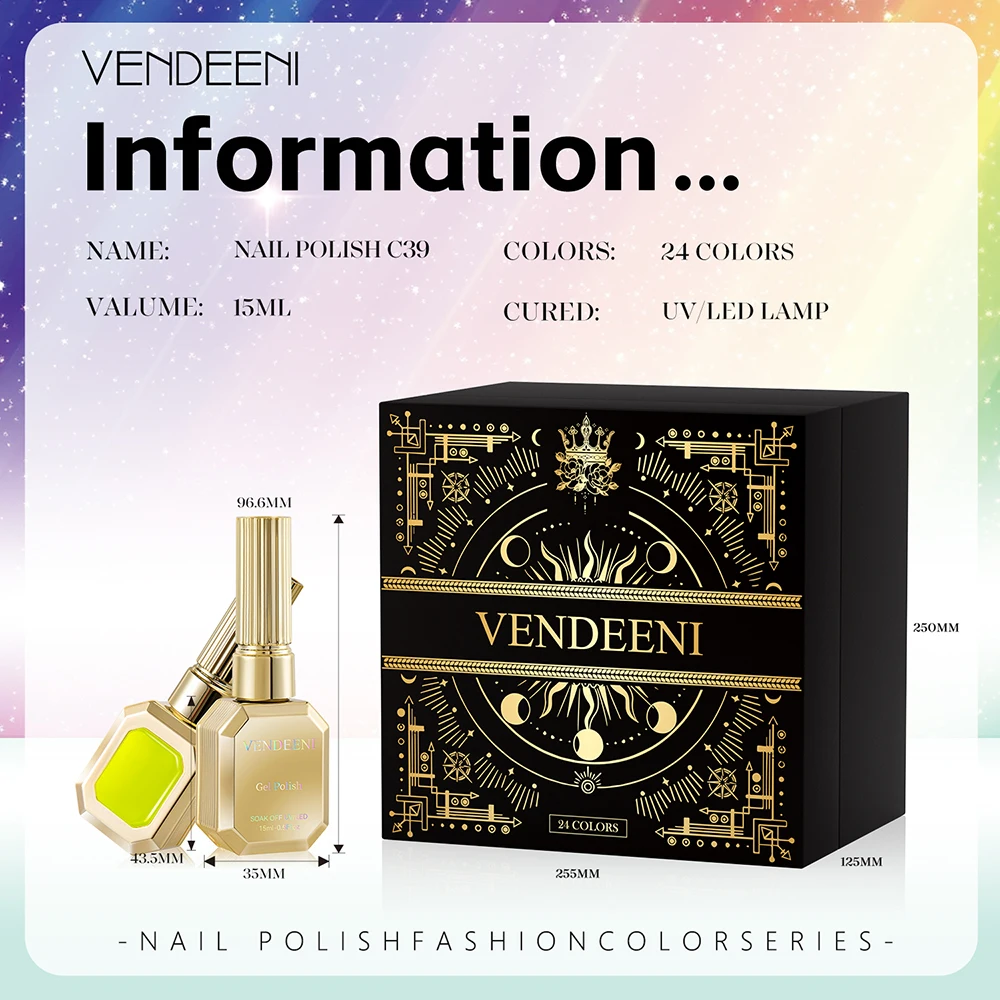 Vendeeni 24 Farben Regenbogen Pure Color Gel Nagellack Set Neon UV LED Soak Off Magnetischer Glitzer Katzenaugen Gel Nagellack mit Display – Detail 8
