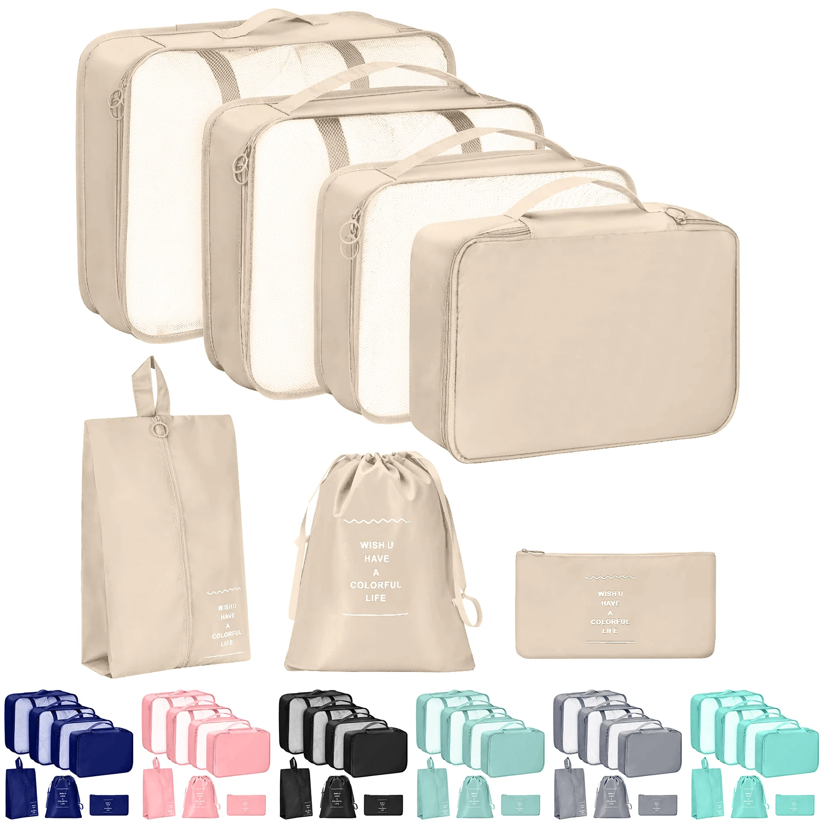 7 pz/set Organizzatore di Viaggio Borse di Stoccaggio Valigia Cubi di Imballaggio Set Custodie Bagagli Portatili Vestiti Scarpe Tidy Pouch Pieghevole.-zmt