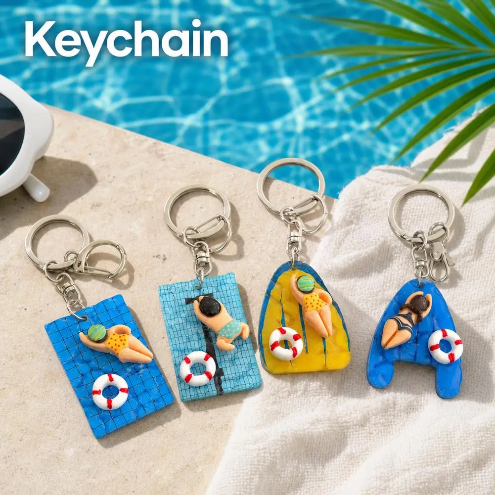 Blue Yellow Swimming Keychain Pool Car Key Ring Water Sports Gym Accessories Pendant Gift for Swimmers Floating Keychains