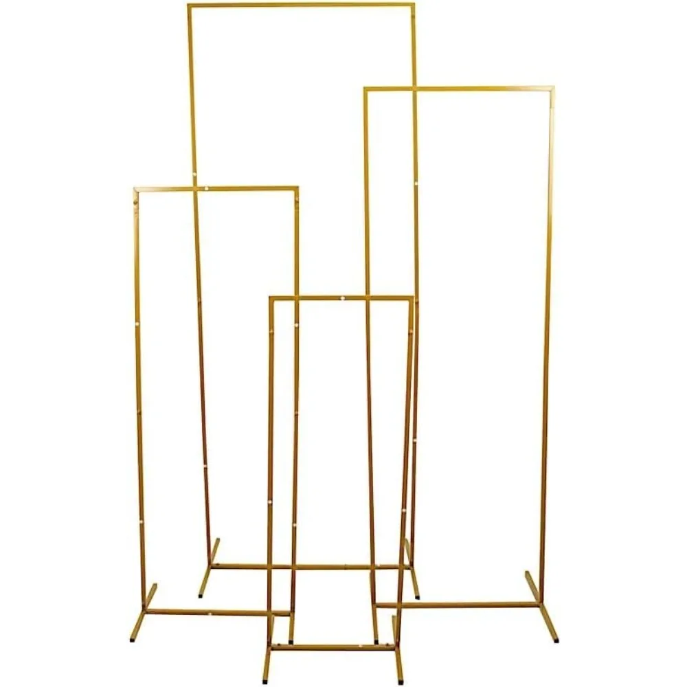 

4 Gold Metal Floral Display Frame Rectangular Backdrop Stand Wedding Arch Set Party Events Reception Decorations Supplies