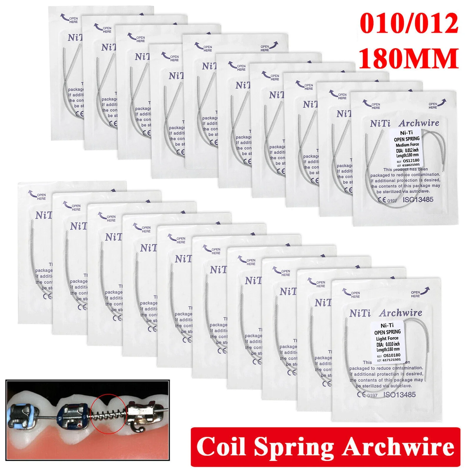 10packs Dental Orthodontic Niti Open Coil Spring Arch Wire 010 012 Inch 180mm