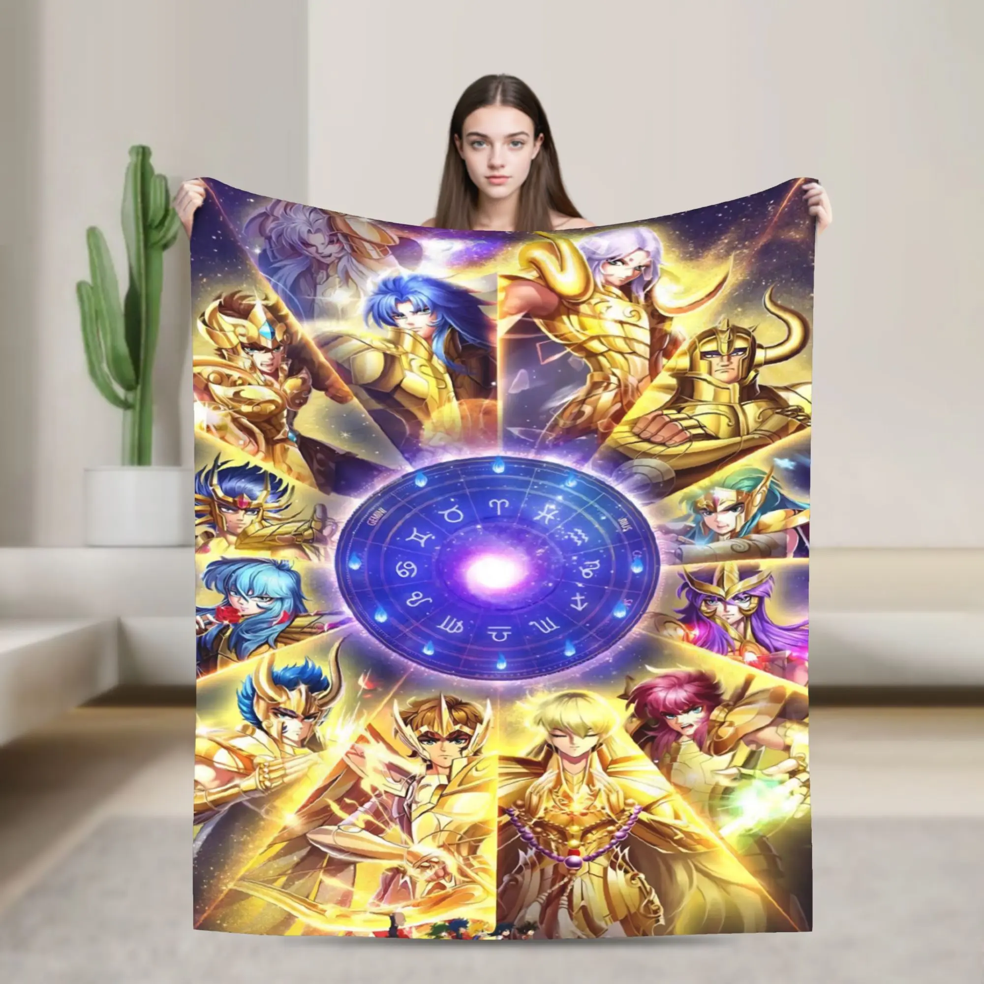Saint Seiya Gold Saint Flannel Blanket  Warm Throw Blanket for Couch Chair Camping Funny Bedspread Sofa Bed Cover