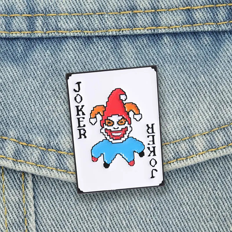 Poker Joker Enamel Pins Pixel Art Joker Card Brooches Lapel Badge Playing Card Gaming Jewelry Accessory Gifts For Friends