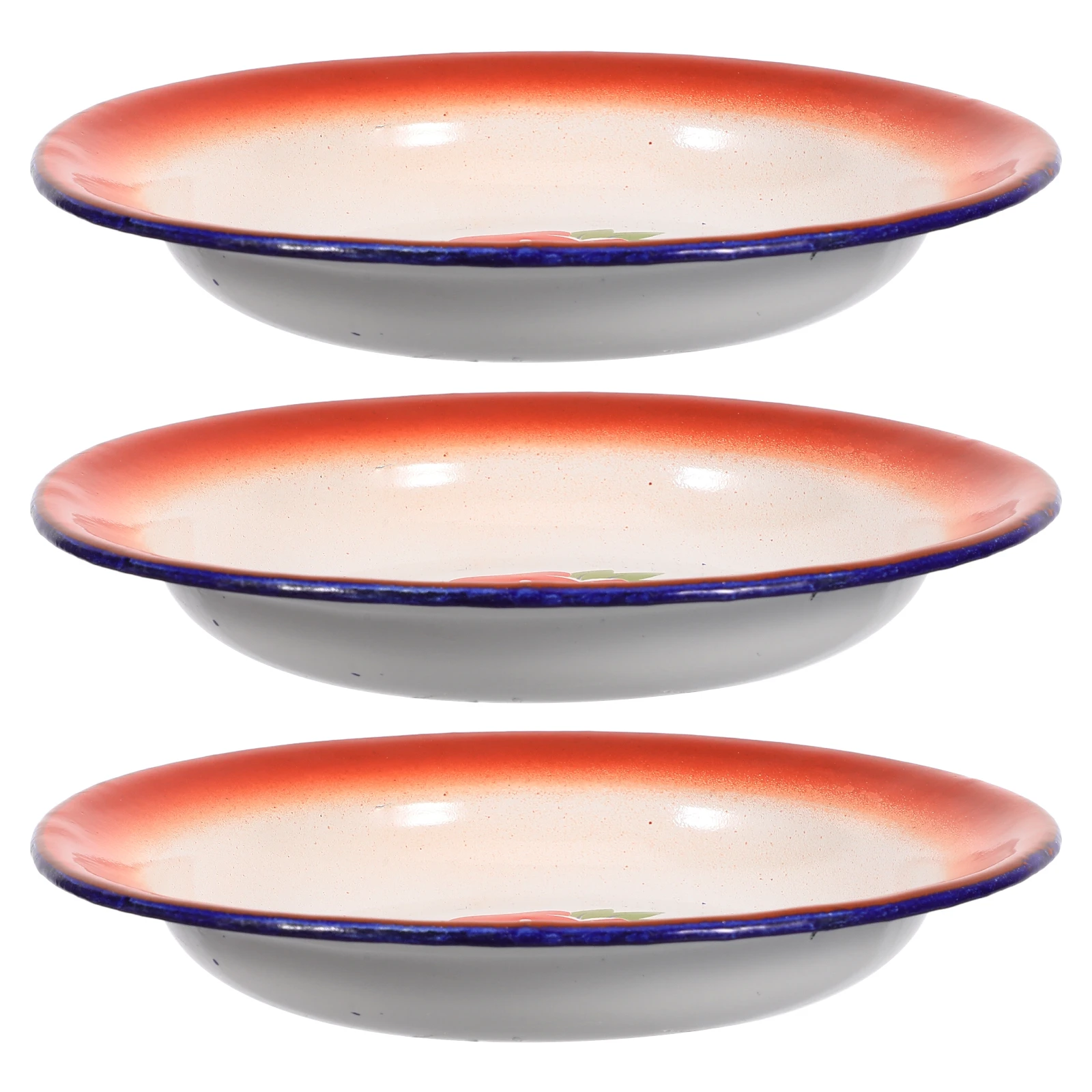 

3pcs Plates 16CM Flower Enamel Plate Red Retro Fruit Snack Food Container Dessert Tray Serving Platter Kitchen Bar