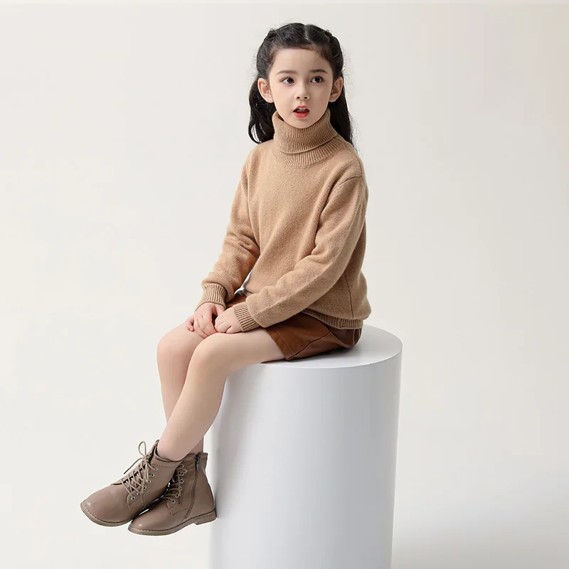 Turtleneck  100%  Merino Wool  Sweater  Autumn And Winter  Pullover Long Sleeve Knitwear Basic  Children's Clothing Tops view 3