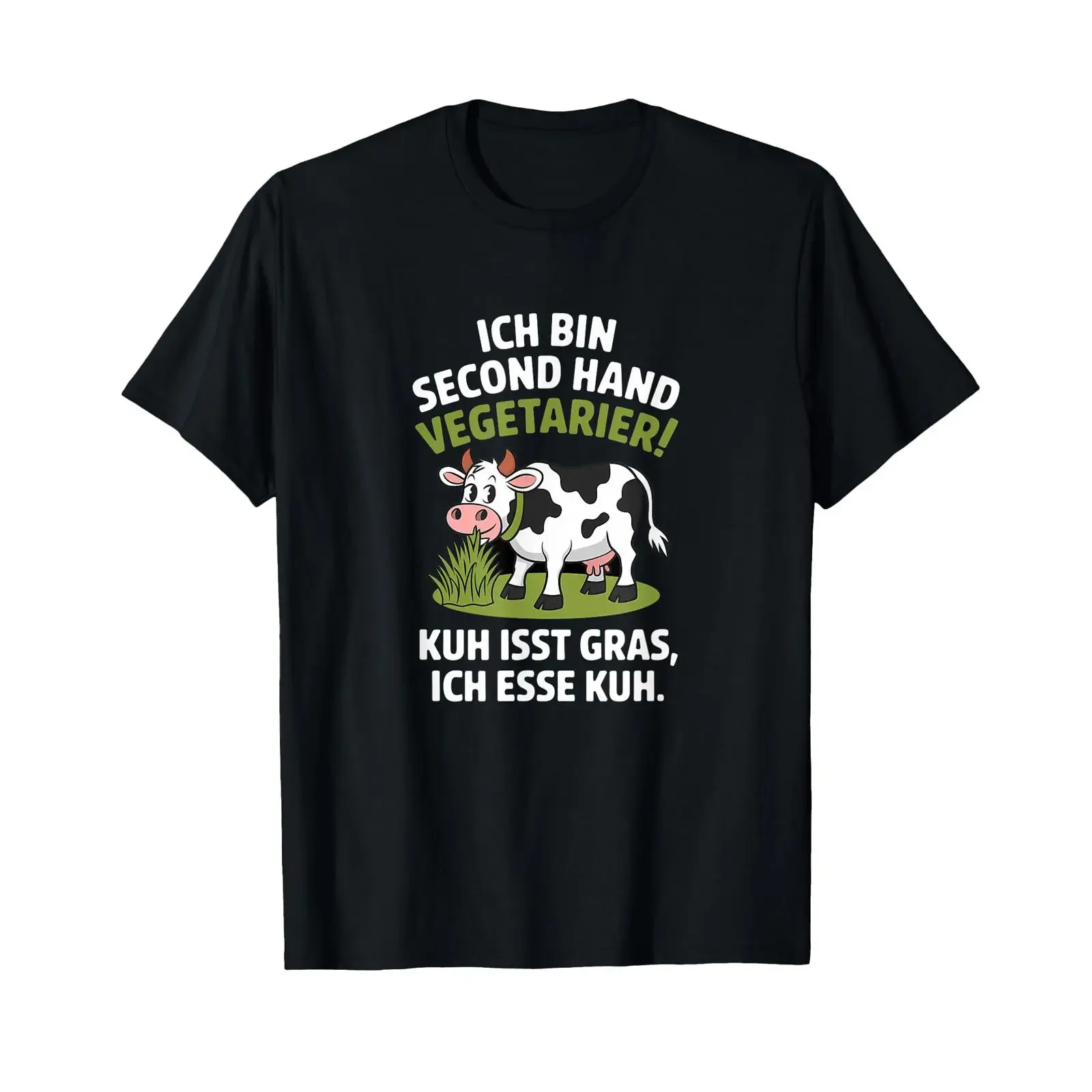 T Shirt with German Text quot Ich bin Second Hand Vegetarian Language black vintage Washed Versatile Unisex Comfortable
