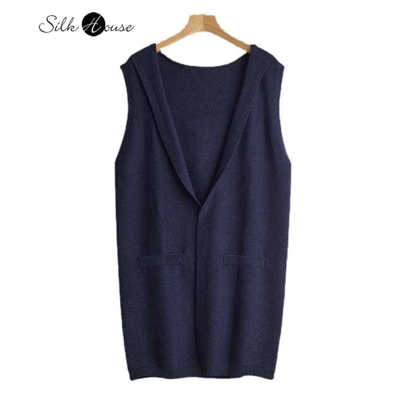 

Silk Cashmere Blended Knitted Hooded Cardigan Solid Sleeveless Vest 2022 Women's Fashion Autumn and Winter New Style