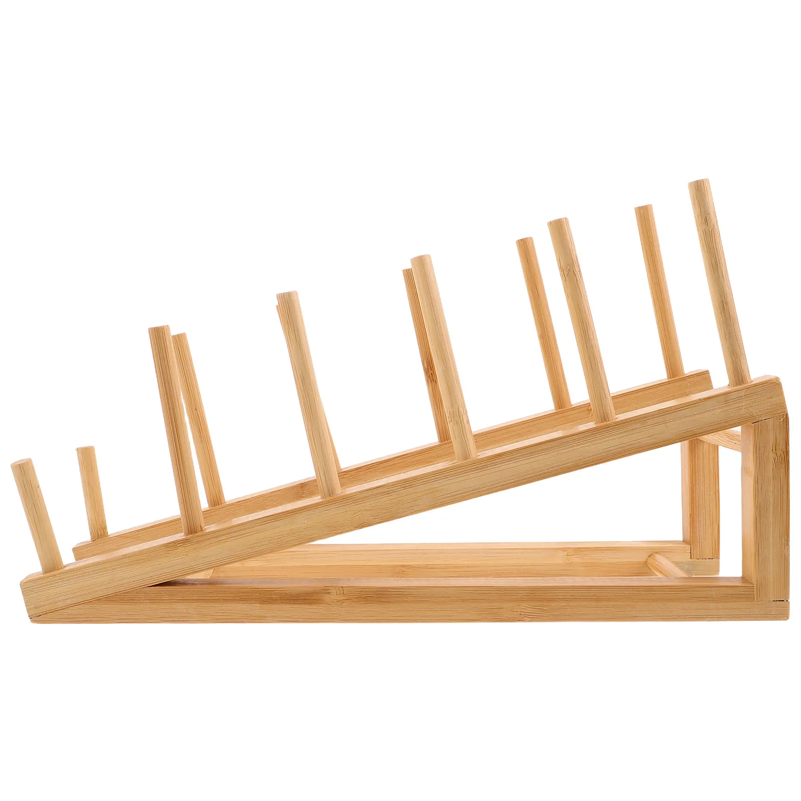 Trapezoidal Bamboo Drying Rack for Cups Bowls Plates Mug Drainer Stand Air Dry Dishware Minimalist Design Countertop Dish Rack