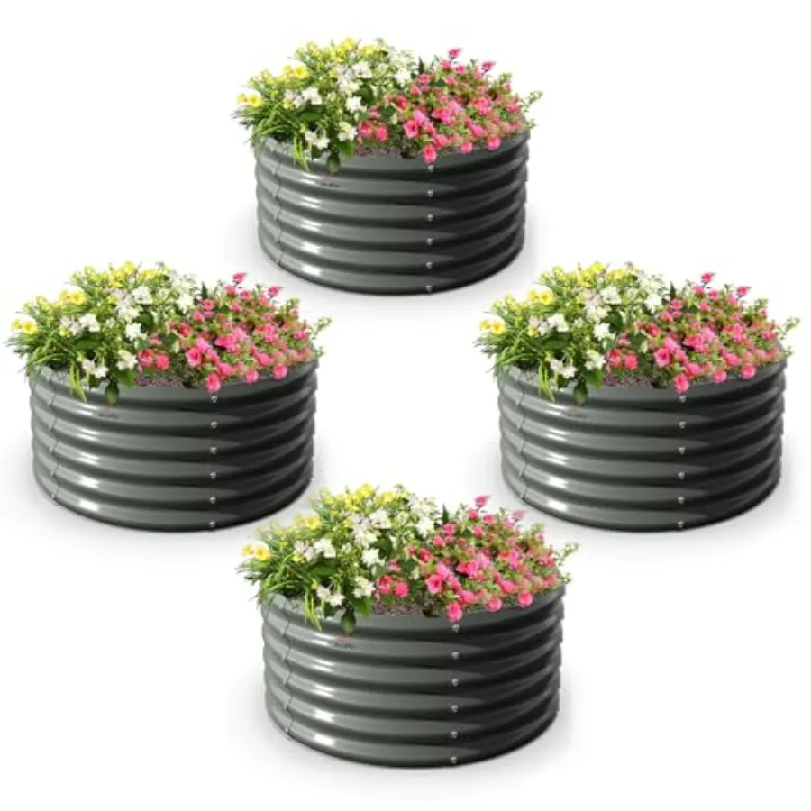 

Набор из 4 оцинкованных круглых приподнятых грядок для сада, 1,22 м x 1,83 м, для выращивания овощей, цветов и трав, цвет кварцевый серый
