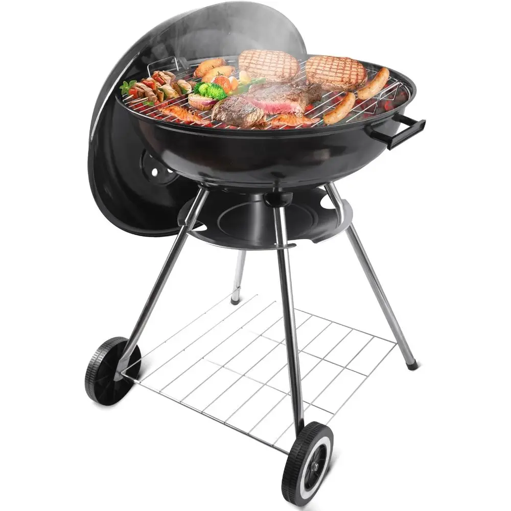 

Charcoal Grill - portable BBQ Grill with adjustable air vent, wheels, hanlde - Charcoal Kettle Grill or outdoor, camping, backya