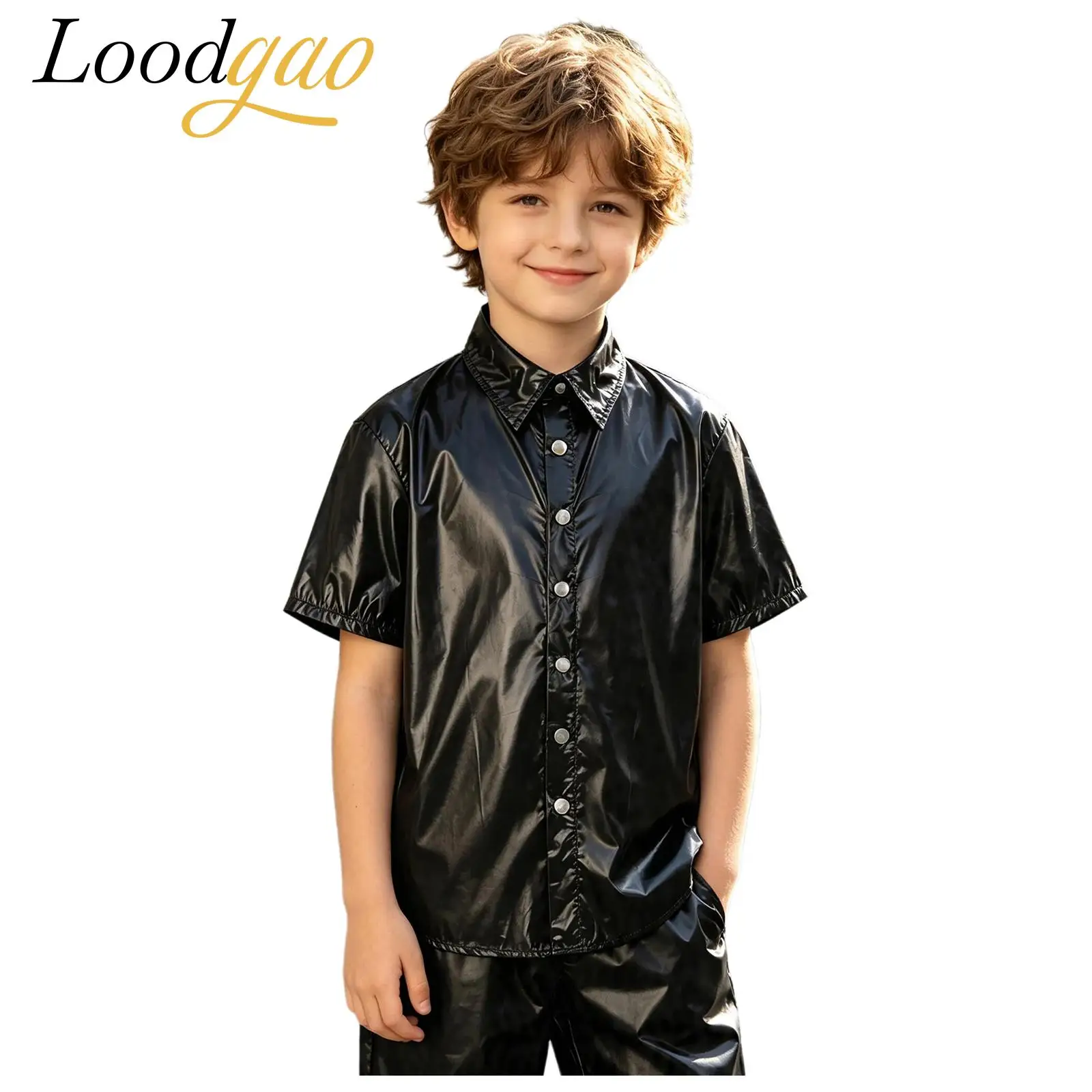 Kids Fashion Jazz Dance Costume Short Sleeve Top Blouse Dress Shirts for Boys Girls Hip Hop Streetwear Water-resistant Shirt