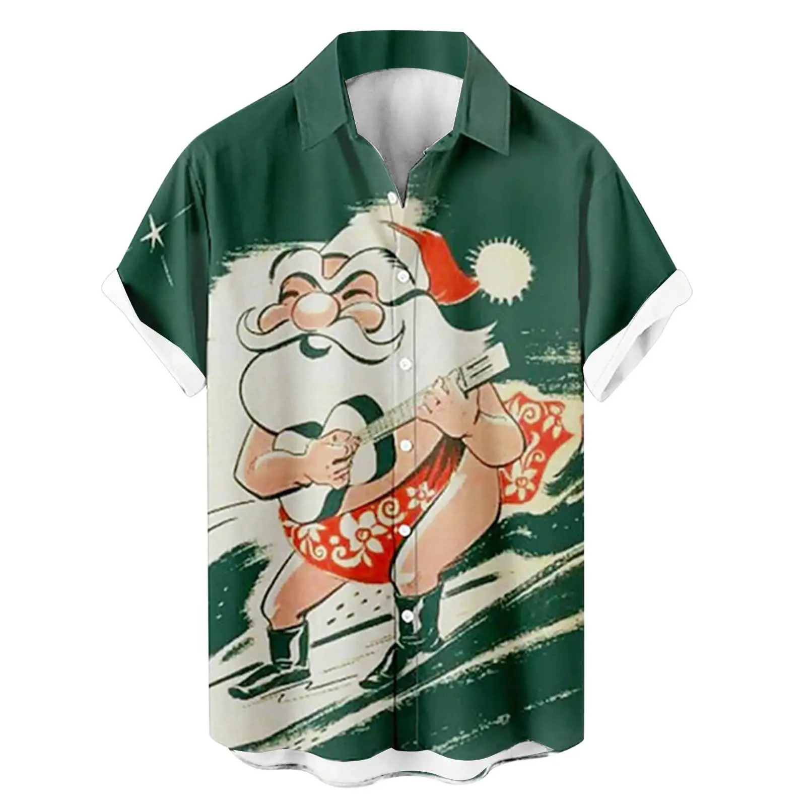 Funny Santa Claus Men's Christmas Shirt Short Sleeve Button-down Summer Holiday Hawaiian Shirt Men's Beach Vacation Top Shirt