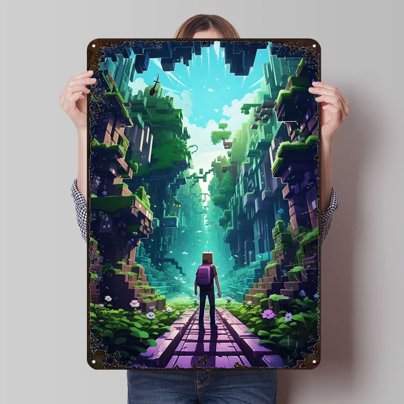Minecraft World Pixel Art Sign Бестселлер Плакат Украшение дома Украшения Металлические жестяные вывески на заказ для настенного художественного украшения